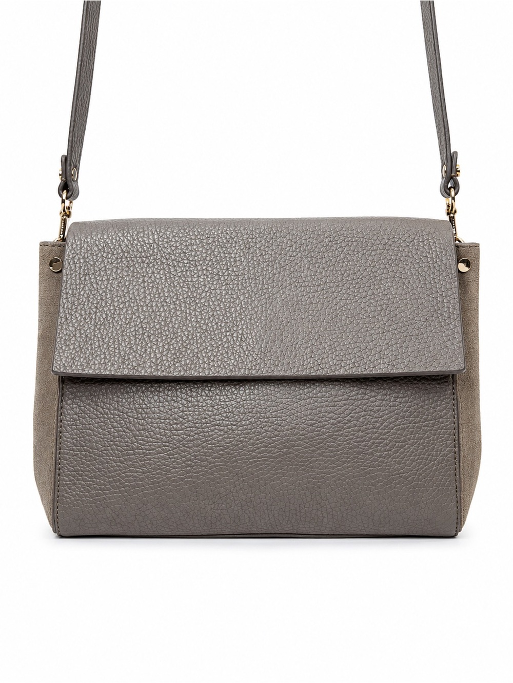 Treasure & Bond Leather Suede Flap Crossbody Bag Grey Taupe Purse Medium